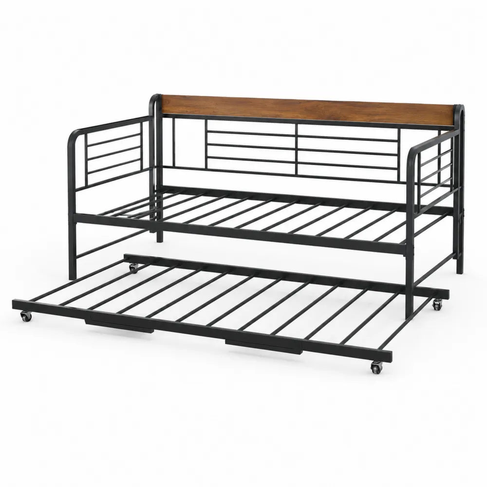 Cama Nido de Acero y Madera Negra