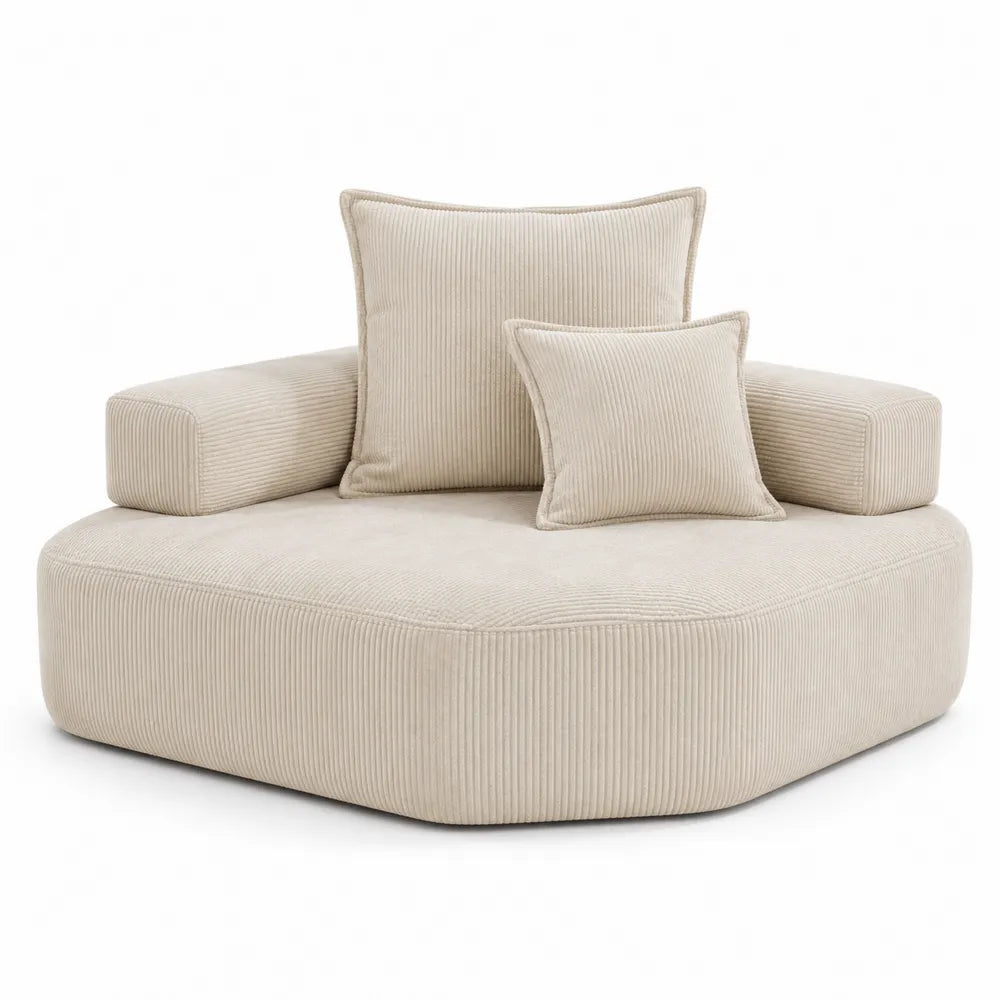 Sofá modular de pana beige con cojines 120x120x70 cm