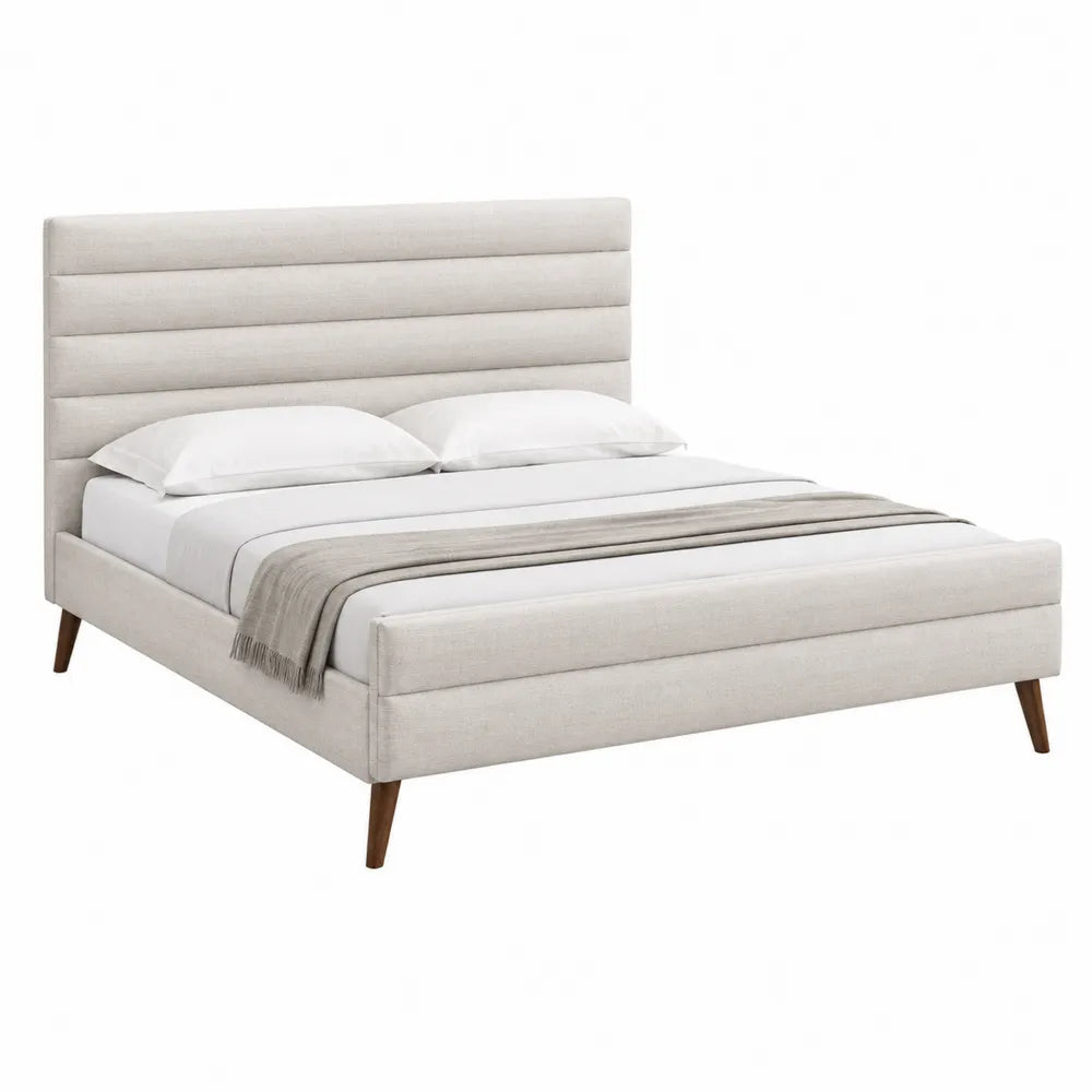 Cama de matrimonio beige con patas de madera 200x160 cm