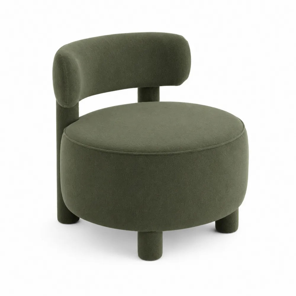 Silla tapizada en poliéster verde con estructura de madera