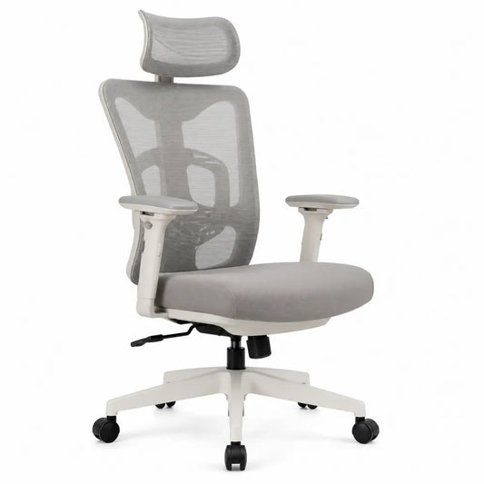 Silla ergonómica de malla gris con asiento ajustable
