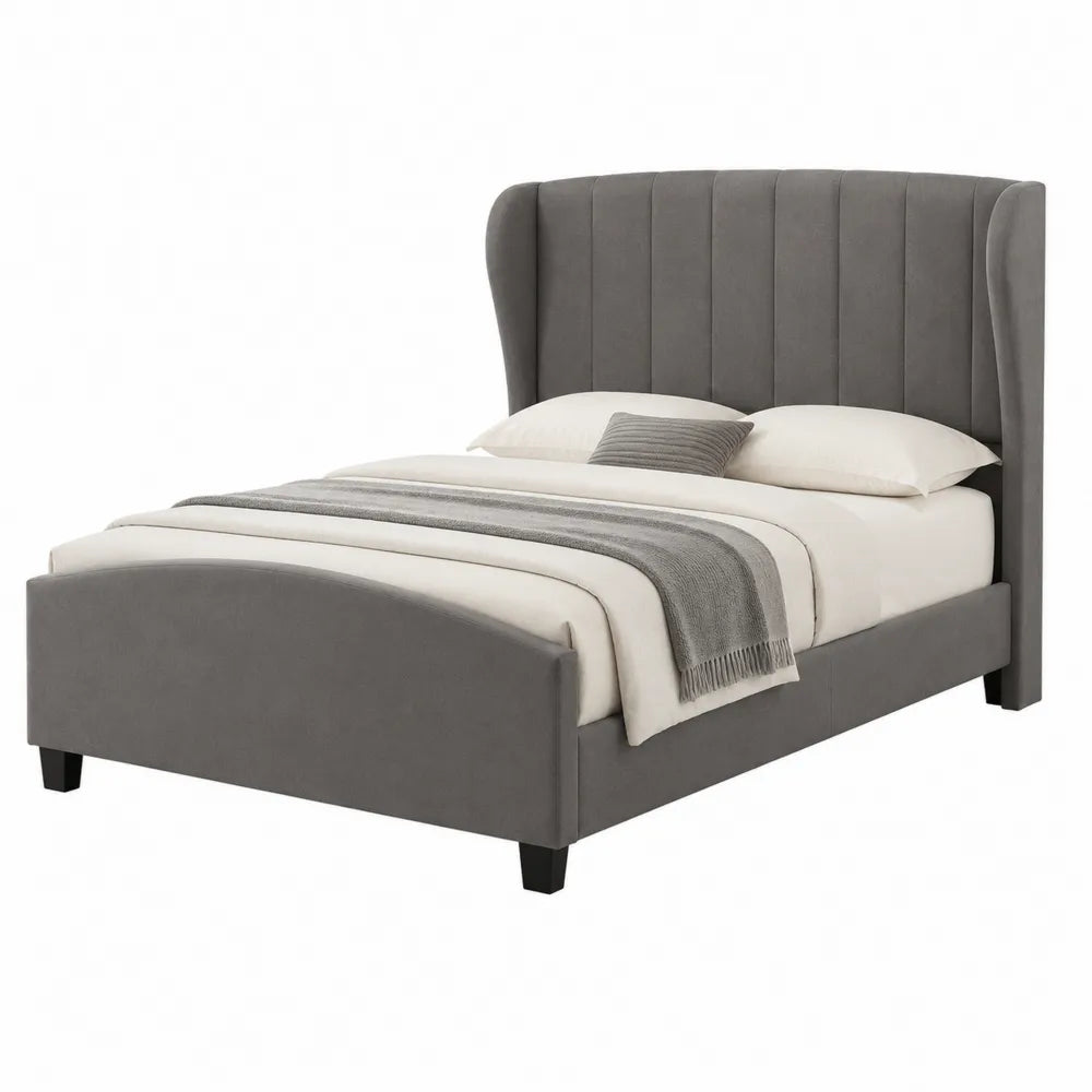 Cama doble tapizada en tela de poliéster gris 200x160x120 cm