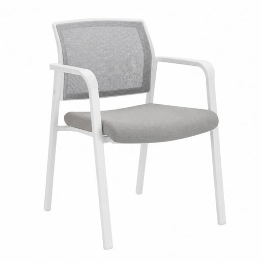 Silla de metal y malla con reposabrazos, gris y blanca, 87cm x 54cm x 55cm