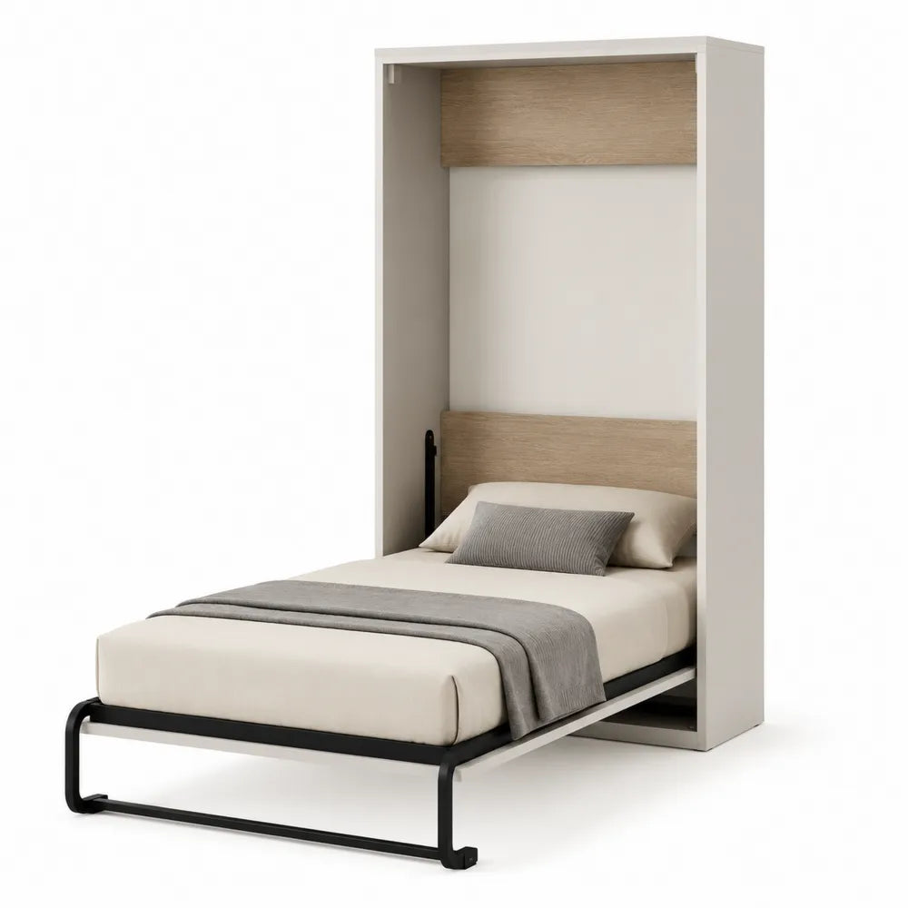 Cama abatible individual de madera y metal blanco