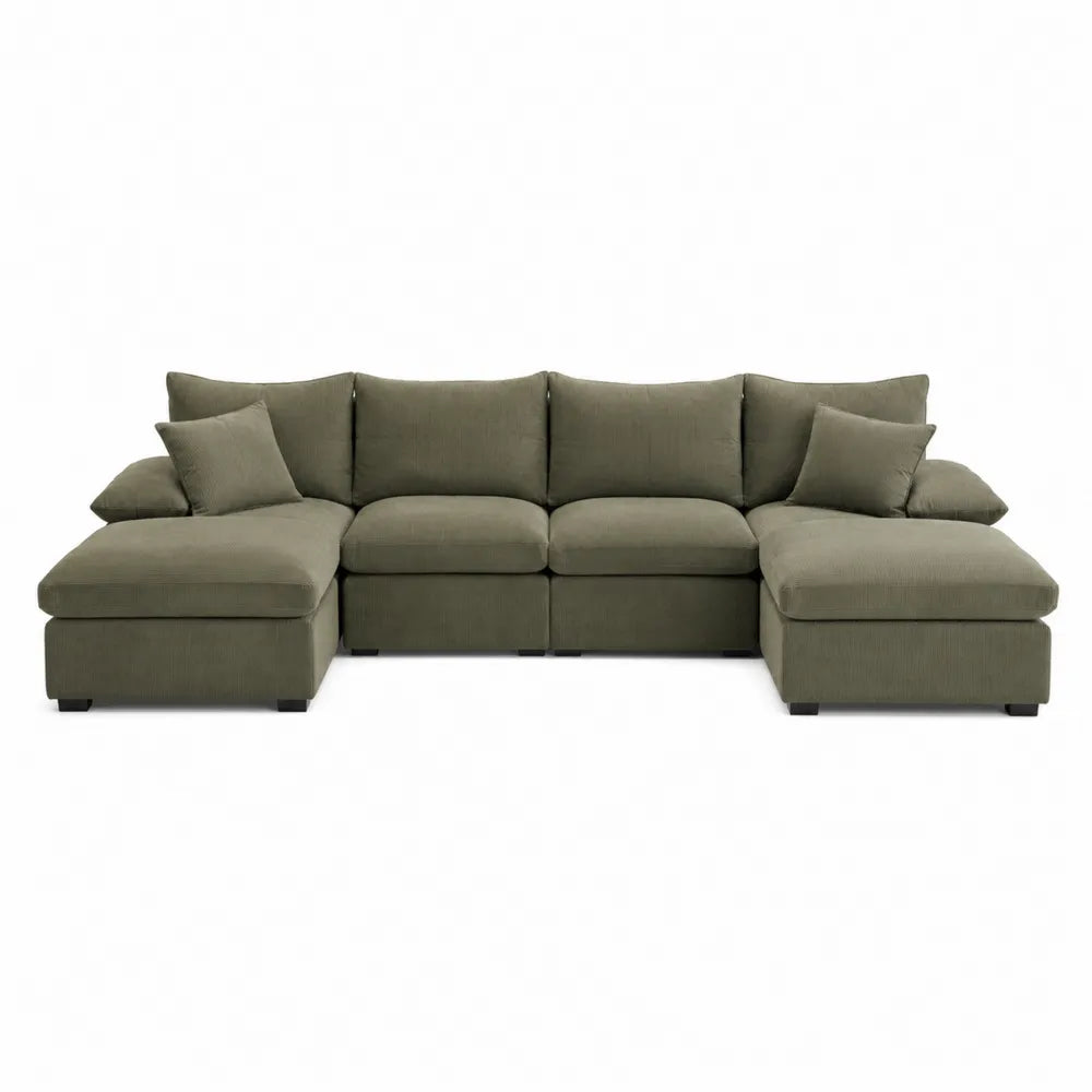 Sofá modular en forma de L de tela verde 300x200x85 cm