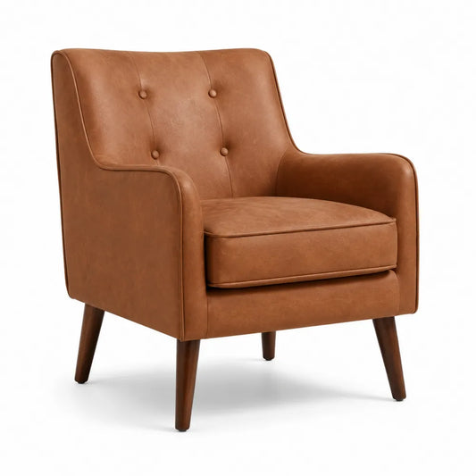 Sillón de Cuero Sintético Marrón con Patas de Madera