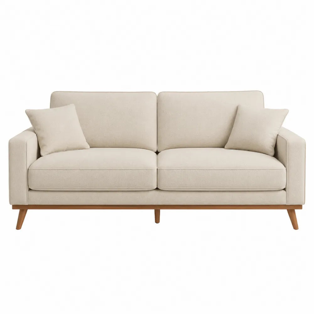 Sofá de 3 plazas en beige con patas de madera