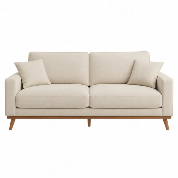 Sofá de 3 plazas en beige con patas de madera