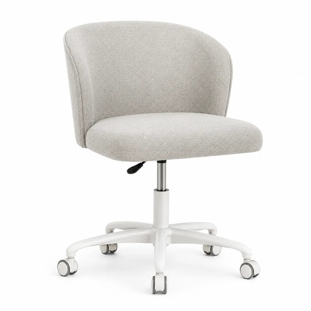 Silla giratoria de oficina gris claro con tapizado de poliéster y base de metal