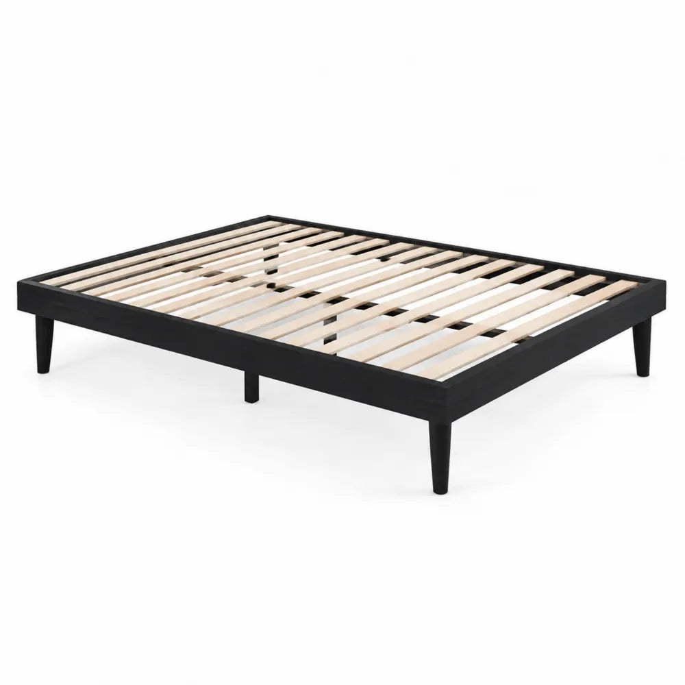 Base de cama doble de madera maciza negra